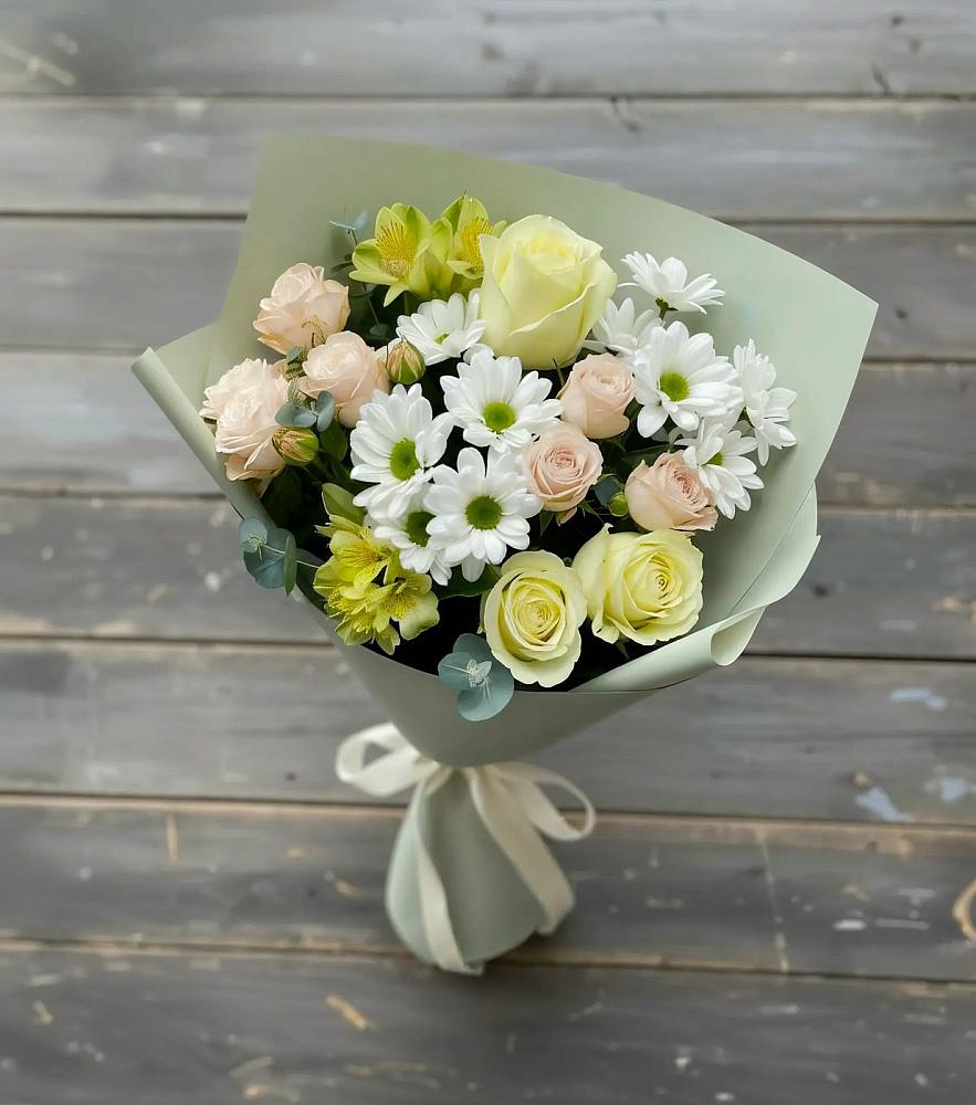 Букет цветов из: Альстромерии, Розы и Хризантемы в Шелковской