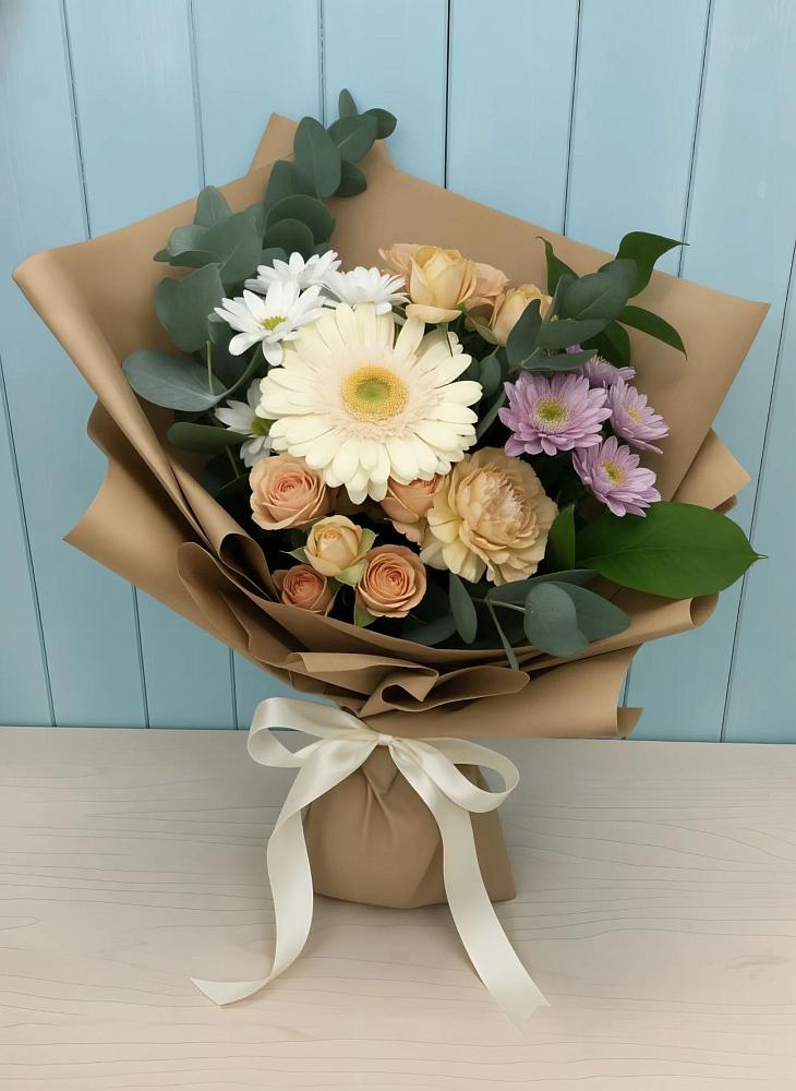 Букет цветов из: Герберы и Хризантемы в Шелковской