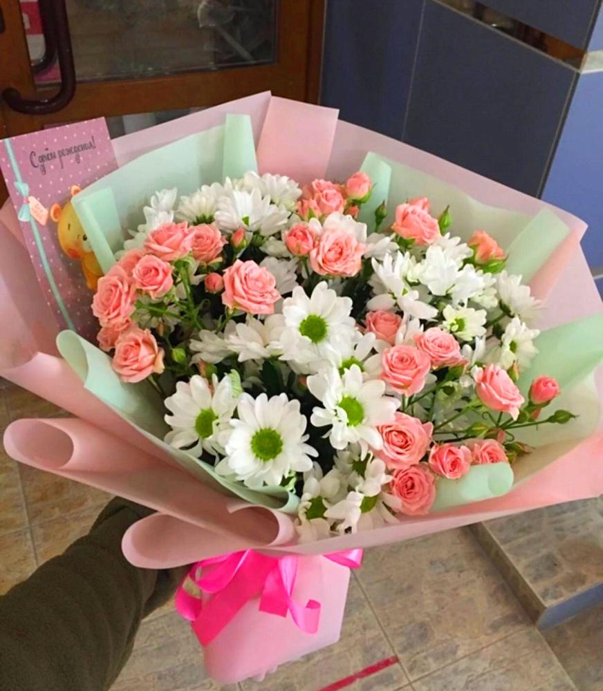 Букет цветов из: Розы и Хризантемы в Шелковской