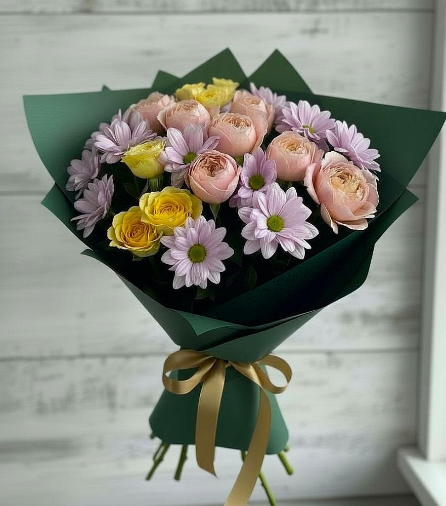 Букет цветов из: Хризантемы и Розы в Шелковской