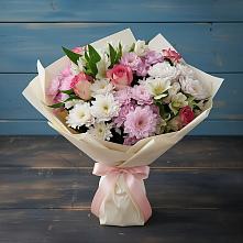 Букет цветов из:  Хризантемы, Альстромерии и Розы #REPLACE_PRED# Шелковской