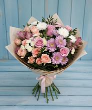 Букет цветов из:  Хризантемы, Розы и Альстромерии в Шелковской