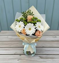 Букет цветов из:  Герберы, Розы и Хризантемы в Шелковской